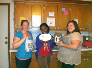 Valerie, Marquita and Katie enjoy Taco Bell and cake from the DSP Appreciation Drop-In.